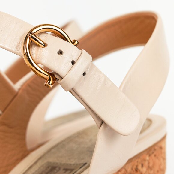 Salvatore Ferragamo Madea Cream Leather & Cork Wedge Sandals - Picture 8 of 10